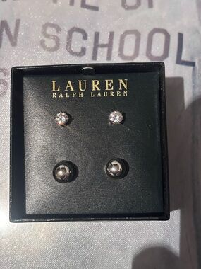 Lauren Ralph Lauren Silver-Tone Ball and Clear Crystal Stud Earring Set